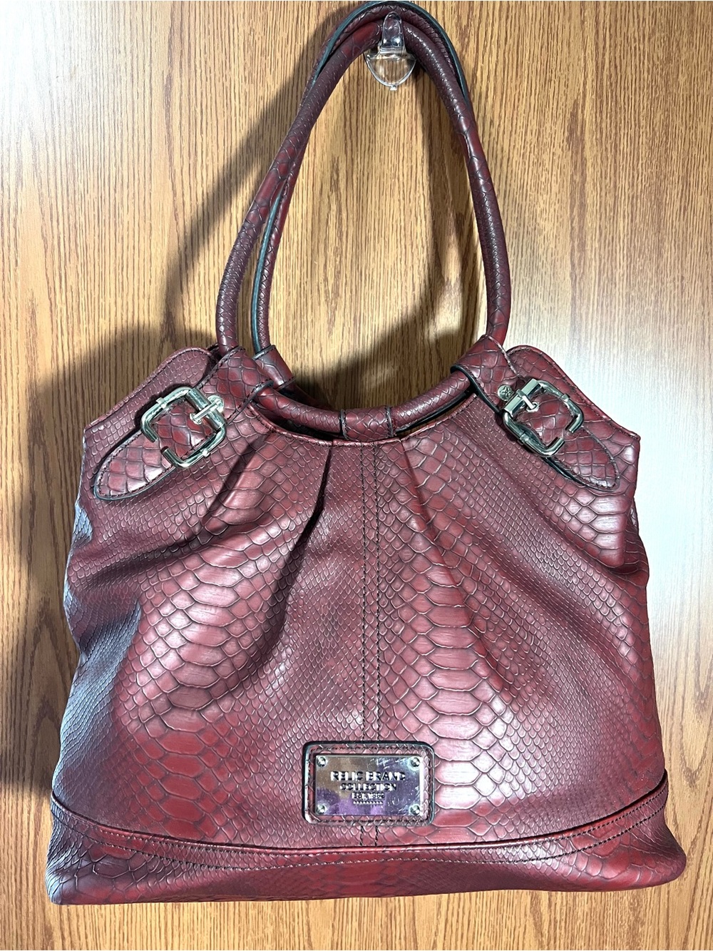 Relic by Fossil Womens Burgundy Faux Snakeskin Should Bag Large Hobo